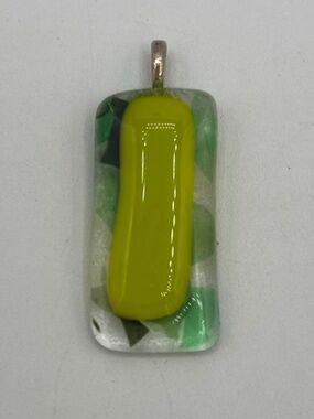 Fused Glass Pendant Yellow Green Clear And Silver Bale
